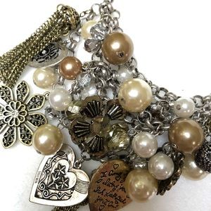 Cluster necklace - hearts, pearls, tassels